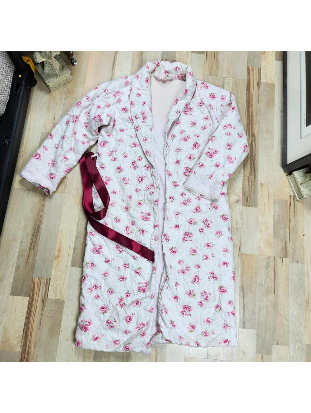 Vintage Victorias Secret Quilted Robe Floral Print Cotton Blend Cozy Lounge S